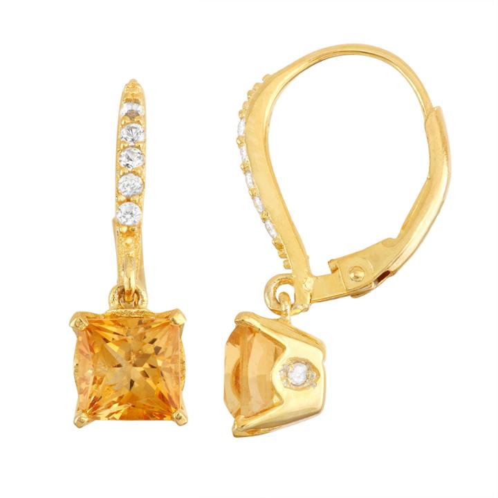 Genuine Citrine & Diamond Accent 14k Gold Over Silver Leverback Earrings