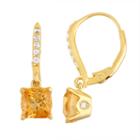 Genuine Citrine & Diamond Accent 14k Gold Over Silver Leverback Earrings