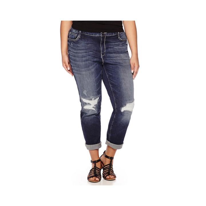 Boutique+ Destructed Boyfriend Denim Jeans - Plus