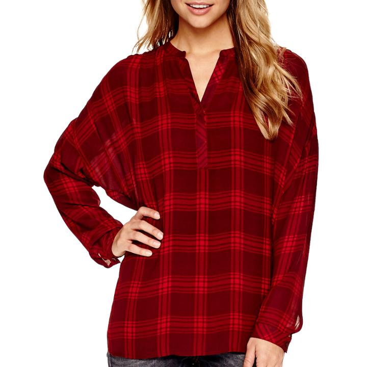 A.n.a Long-sleeve Plaid Blouse
