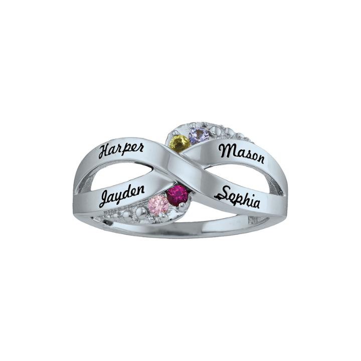 Personalized Simulated Birthstone Engraved X Ring