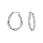 Made In Italy 14k White Gold Oval Twisted Hoop Earrings