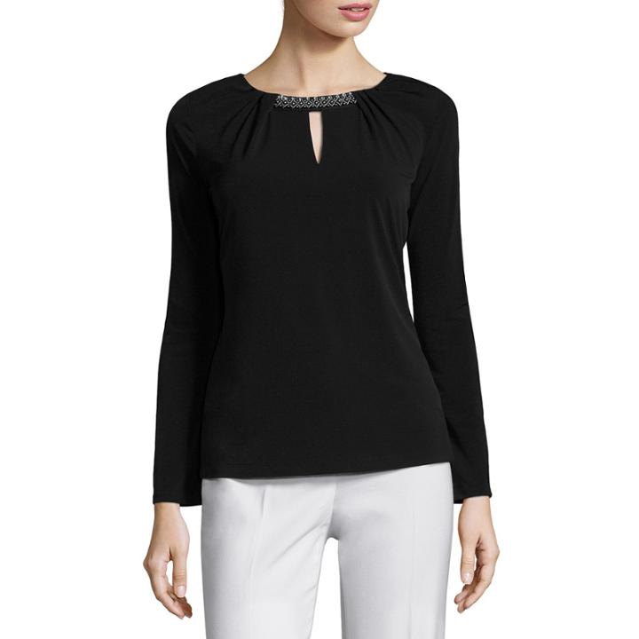 Liz Claiborne Long Sleeve Keyhole Neck T-shirt