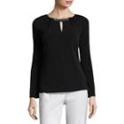 Liz Claiborne Long Sleeve Keyhole Neck T-shirt