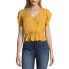 Arizona Short Sleeve V Neck Gauze Blouse-juniors