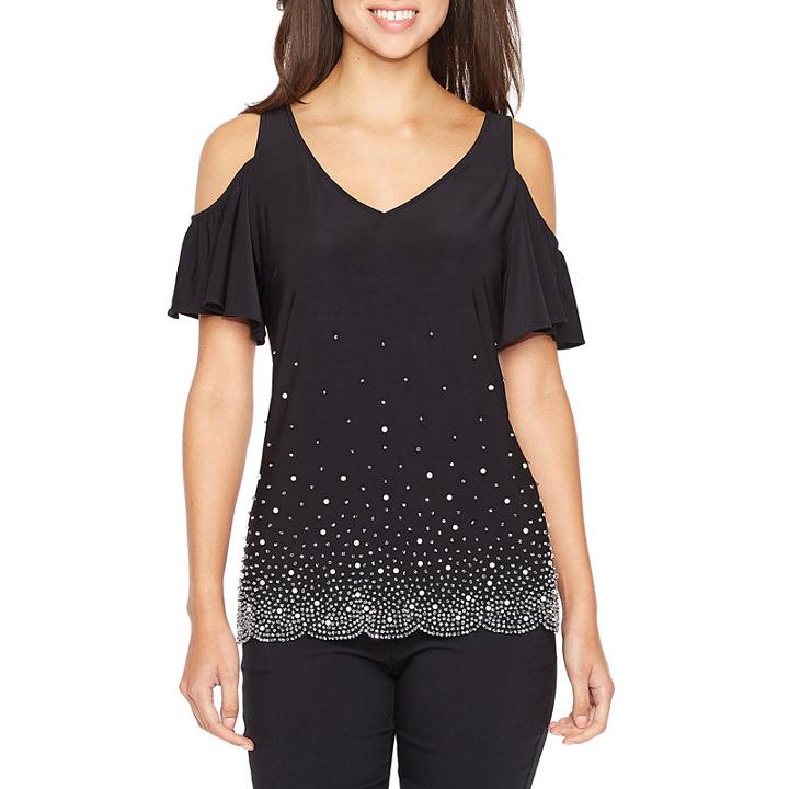 Msk Short Sleeve V Neck Blouse