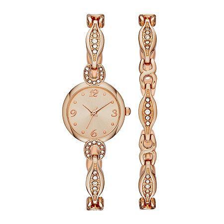 Womens Crystal Dainty Glitz Watch And Bracelet Set