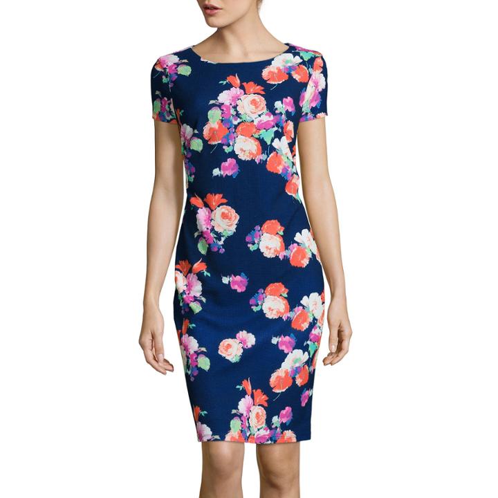 Fifth & Park Short-sleeve Floral Sheath Dress