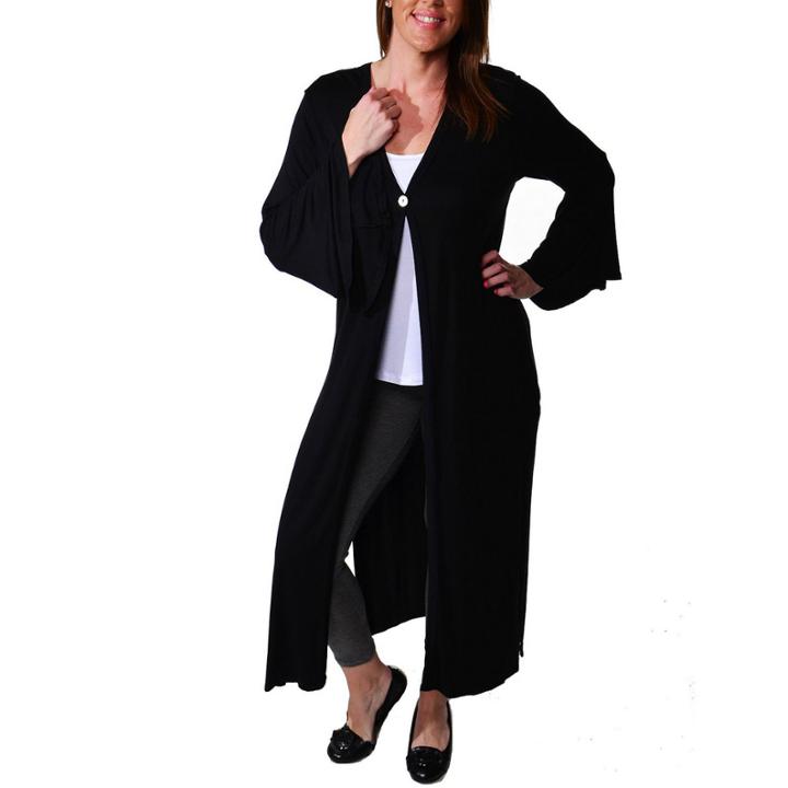 24/7 Comfort Apparel One Button Maxi Cardigan Plus