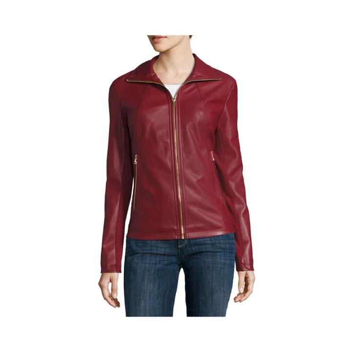 Liz Claiborne Wing-collar Faux-leather Coat