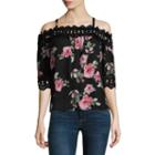 By & By Elbow Sleeve Off The Sholder Floral Blouse-juniors