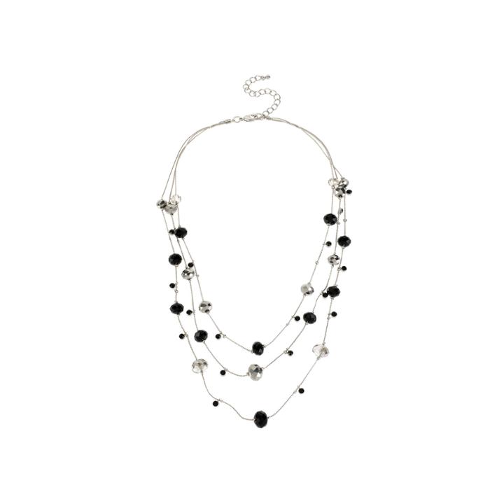 Mixit&trade; Black And Silver-tone Bead 3-row Layered-look Illusion Necklace