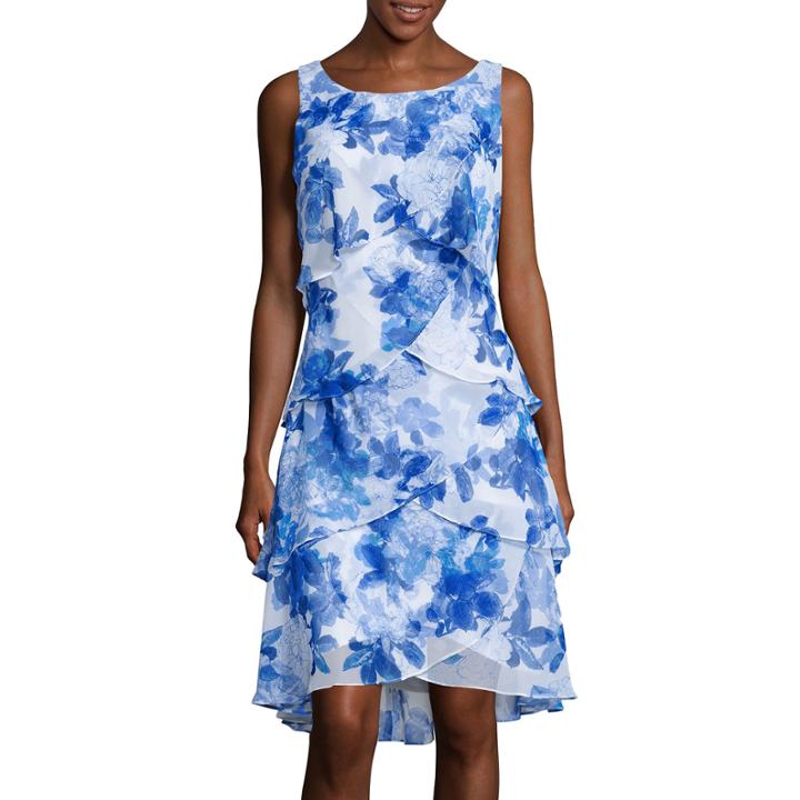 Sl Fashions Floral Print Tiered Shift Dress