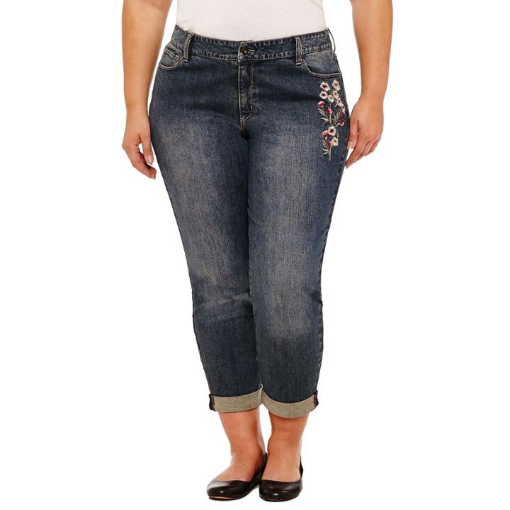 Liz Claiborne Embroidered Slim Boyfriend Jean -plus