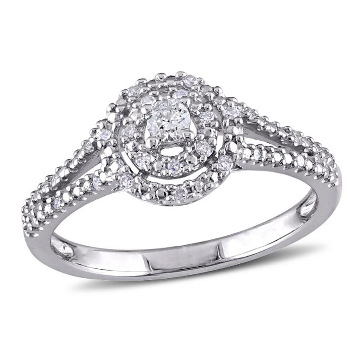 1/5 Ct. T.w. Diamond Halo Sterling Silver Engagement Ring