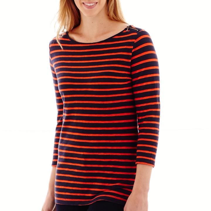 Stylus™ 3/4-sleeve Striped Boatneck T-shirt