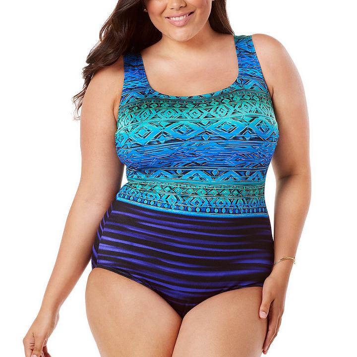 Robby Len By Longitude Pattern One Piece Swimsuit Plus