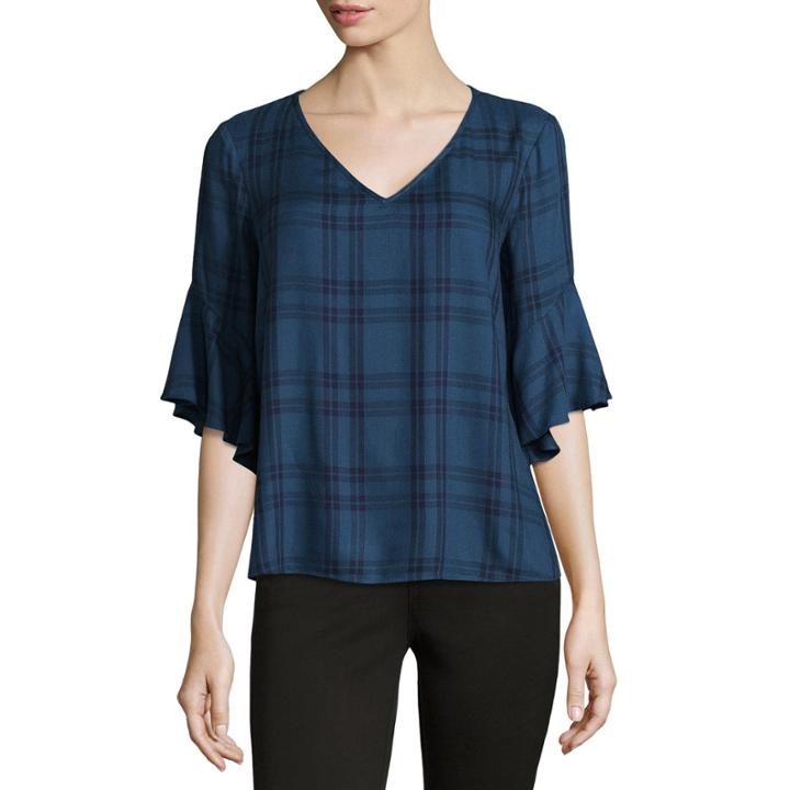 Bell Sleeve Plaid Shirt