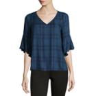 Bell Sleeve Plaid Shirt