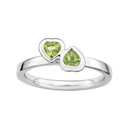 Personally Stackable Genuine Peridot Sterling Silver Double-heart Ring