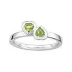 Personally Stackable Genuine Peridot Sterling Silver Double-heart Ring