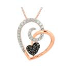 1/4 Ct. T.w. White And Color-enhanced Black Diamond Heart Pendant Necklace