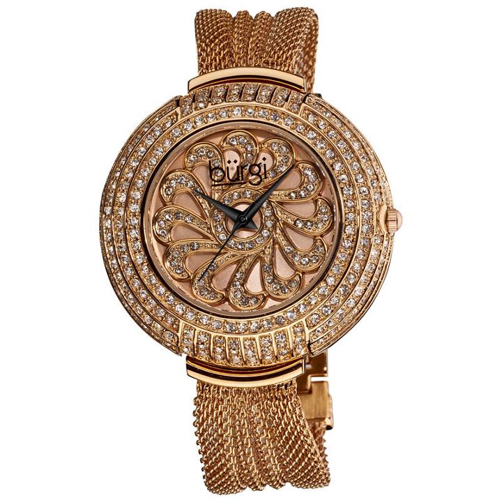Burgi Womens Rose Goldtone Strap Watch-b-051rg