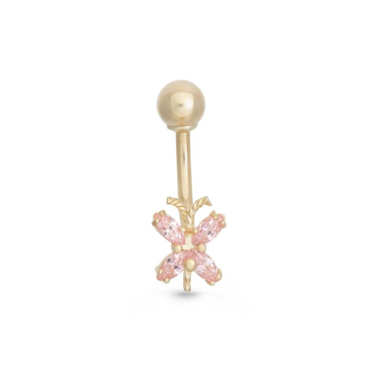 10k Yellow Gold Pink Cubic Zirconia X Belly Ring