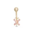 10k Yellow Gold Pink Cubic Zirconia X Belly Ring