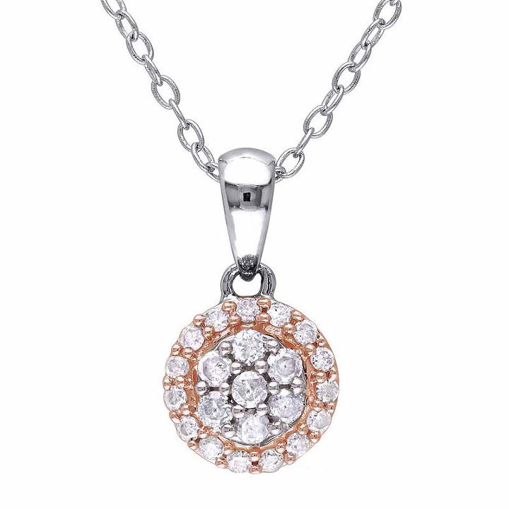 Womens 1/4 Ct. T.w. Genuine White Diamond Sterling Silver Round Pendant Necklace