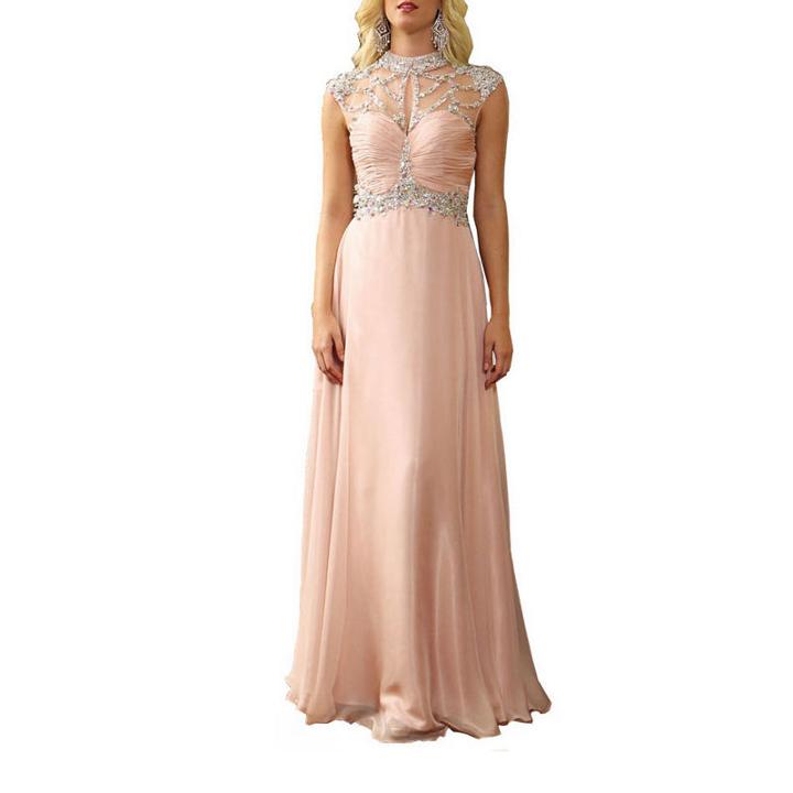 Diamond Sleeveless Cutout Back Prom Dress