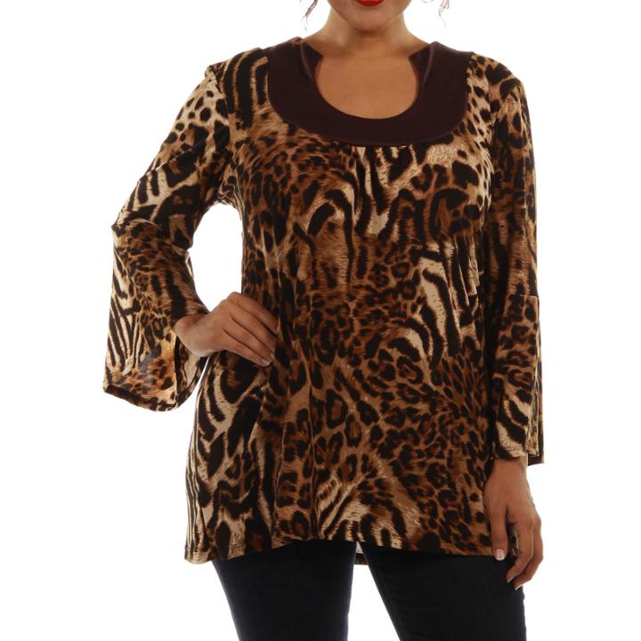 24/7 Comfort Apparel Lovely Leopard Tunic Top Plus