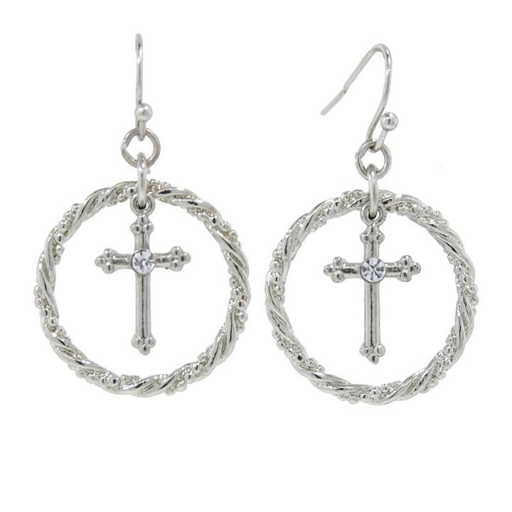 1928 Religious Jewelry Clear 35.8mm Cross Hoop Earrings