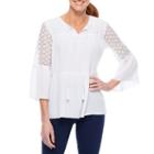 Sag Harbor Denim And Chambray 3/4 Sleeve Bell Sleeve Solid Peasant Top
