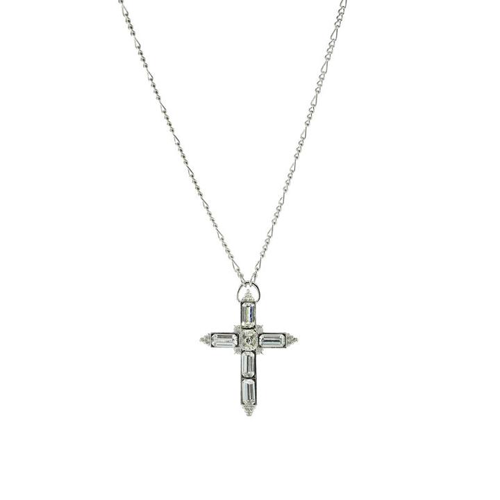 1928 Religious Jewelry Womens Clear Cross Pendant Necklace