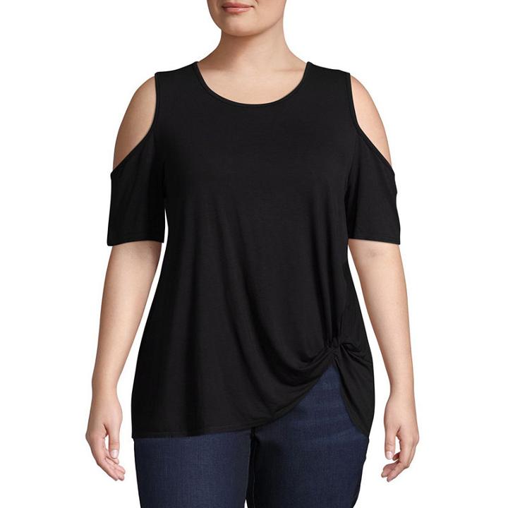 Boutique + Side Knot Cold Shoulder Top - Plus
