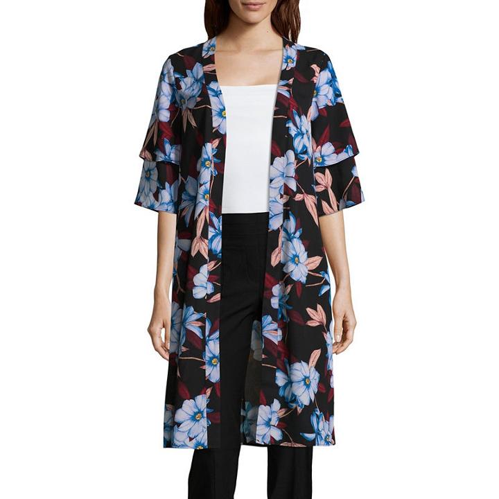 Liz Claiborne Elbow Sleeve Floral Duster - Tall
