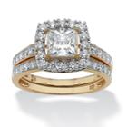 Diamonart Womens 1 7/8 Ct. T.w. White Cubic Zirconia 18k Gold Over Silver Bridal Set