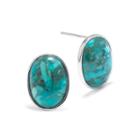 Color-enhanced Turquoise Sterling Silver Oval Stud Earrings