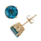 Genuine London Blue Topaz And 1/6 C.t. T.w.diamond 10k Yellow Gold Earrings