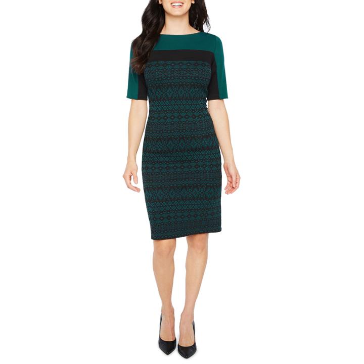 Liz Claiborne Elbow Sleeve Jacquard Sheath Dress