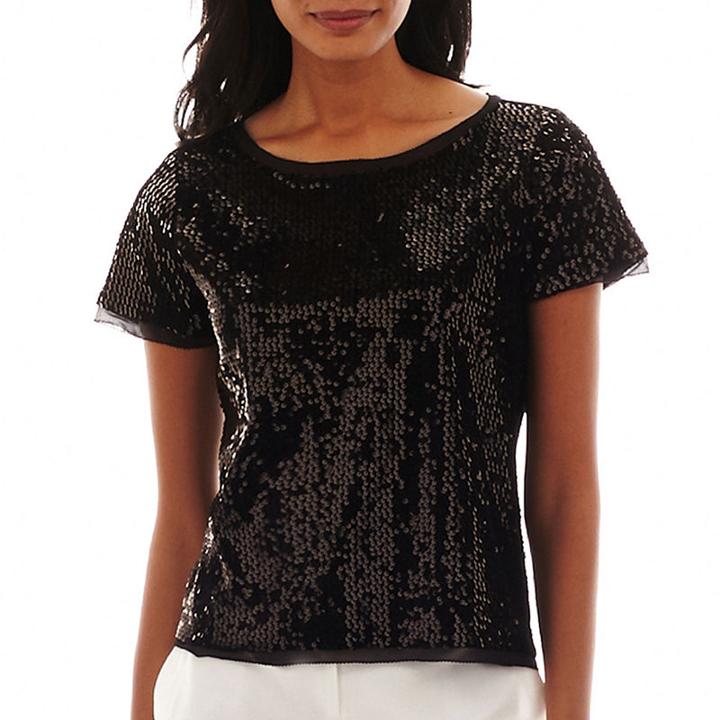 Worthington Short-sleeve Sequin Top - Tall