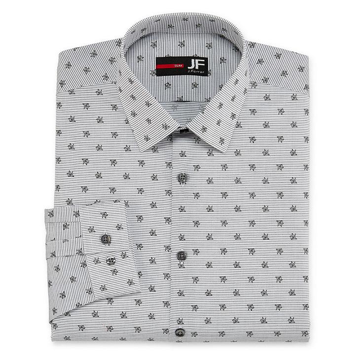 Jf J.ferrar Easy-care Solid Big And Tall Long Sleeve Broadcloth Stripe Dress Shirt