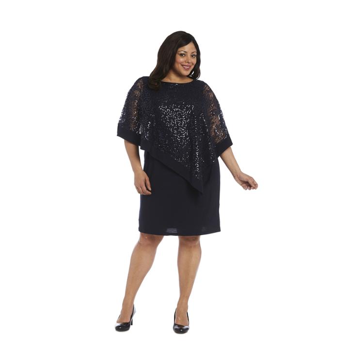 Lace Poncho Elbow Sleeve Embellished Sheath Dress-plus