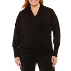 Liz Claiborne Long Sleeve Surplice Pullover Sweater-plus