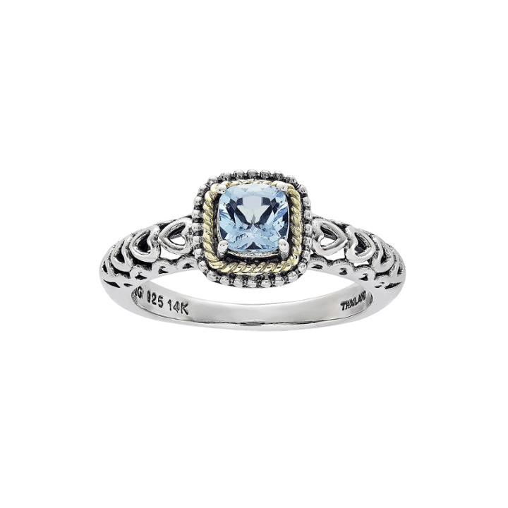 Shey Couture Genuine Blue Topaz Sterling Silver And 14k Yellow Gold Cushion Heart Ring