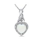Heart-shaped Genuine Opal And Diamond-accent Sterling Silver Pendant Necklace