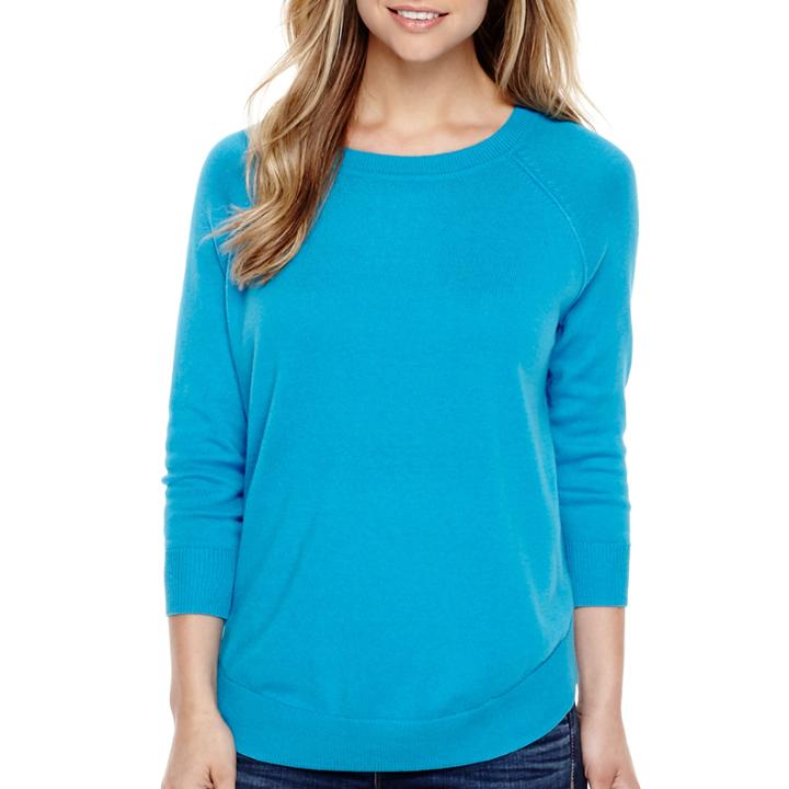 Stylus&trade; 3/4-sleeve Curved Hem Sweater