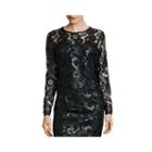 Bisou Bisou Long-sleeve Faux-leather Lace Top