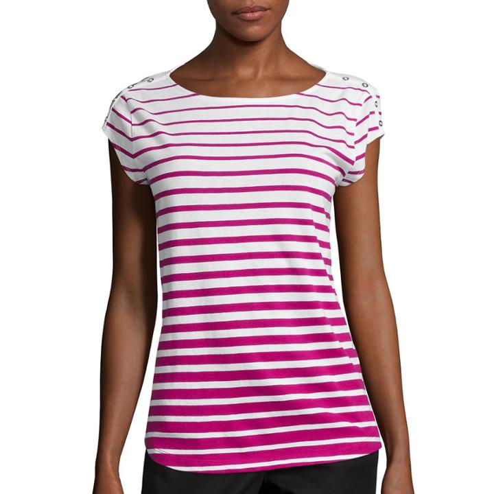 Liz Claiborne Cap-sleeve Shirttail Top With Shoulder Buttons - Petite